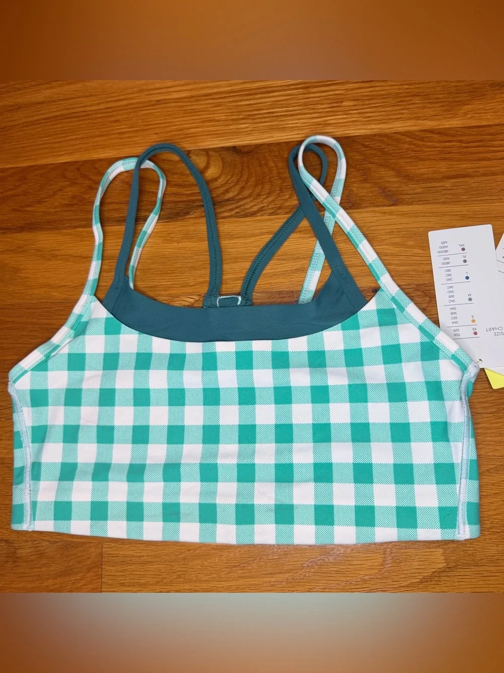 NWT All in Motion Everyday Soft Gingham Sports Bra Green White Size S